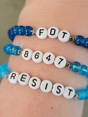 New Set of 3 handmade beaded blue bracelets FDT 8647 RESIST Democrat Liberal